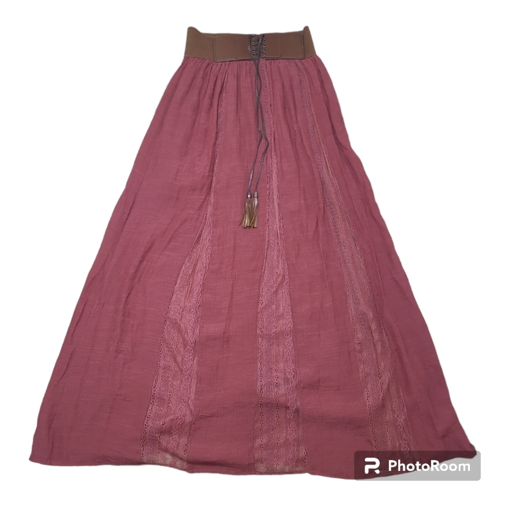 Altar'd State Boho Hippie Maxi Skirt w/ Brown Laced Corset Belt Size Small - Picture 12 of 13
